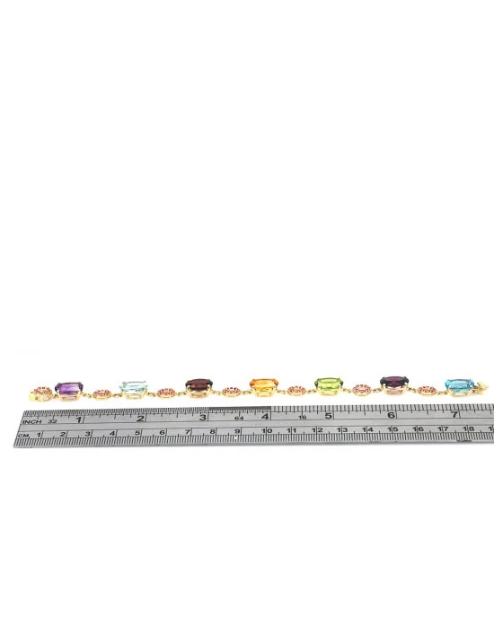 Mixed Gemstone Station Link Bracelet in Yellow Gold - Image 3