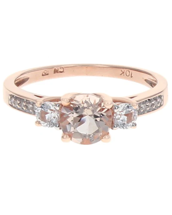 Morganite, White Sapphire and Diamond Ring in Rose Gold - Image 2