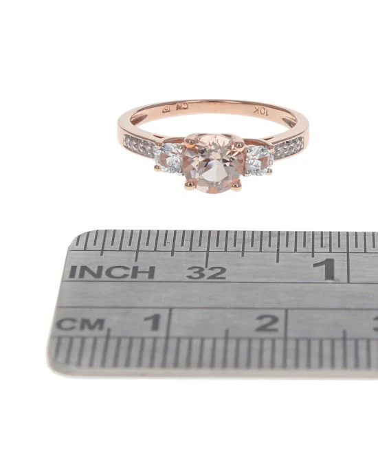 Morganite, White Sapphire and Diamond Ring in Rose Gold - Image 3