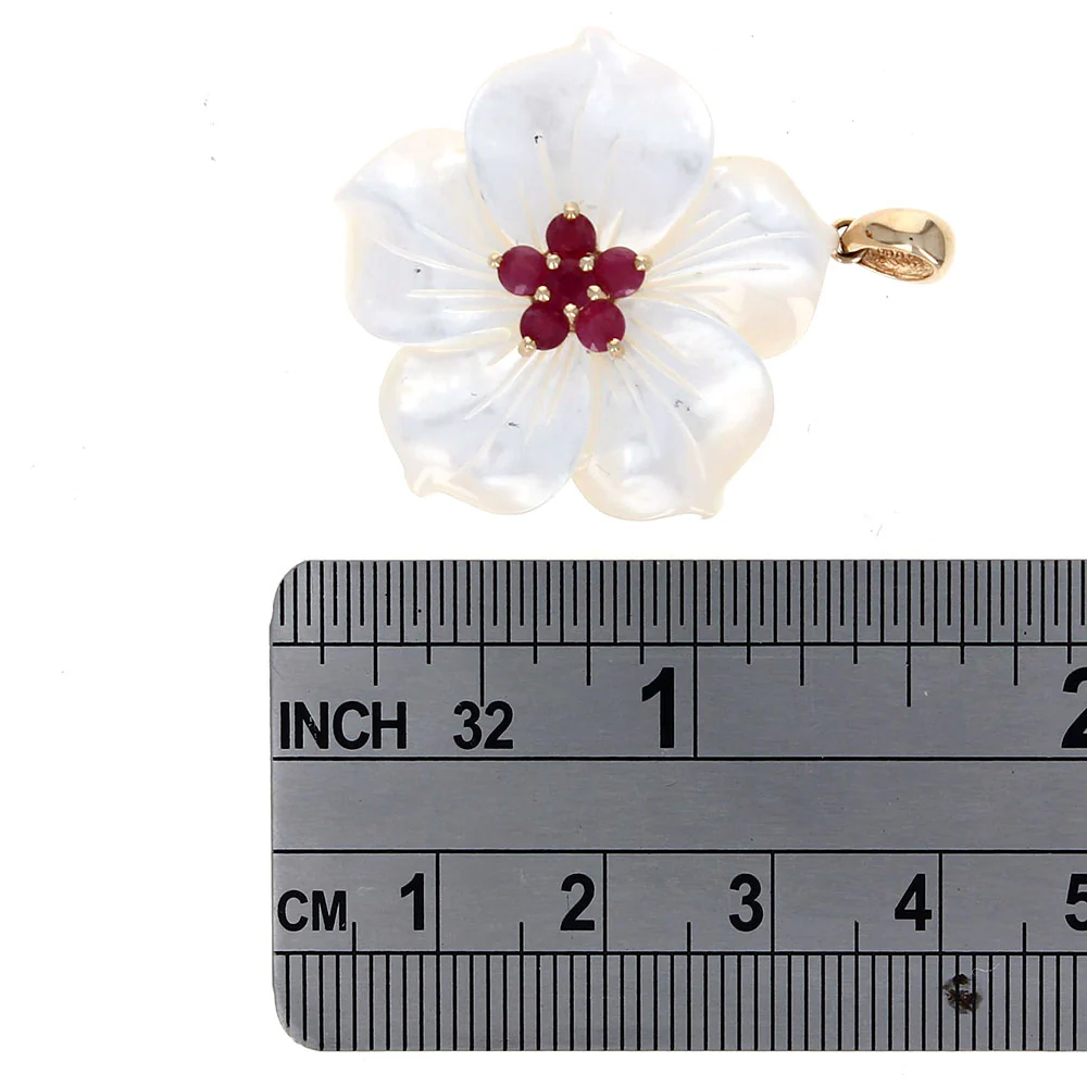 Mother of Pearl and Ruby Flower Pendant - Image 2