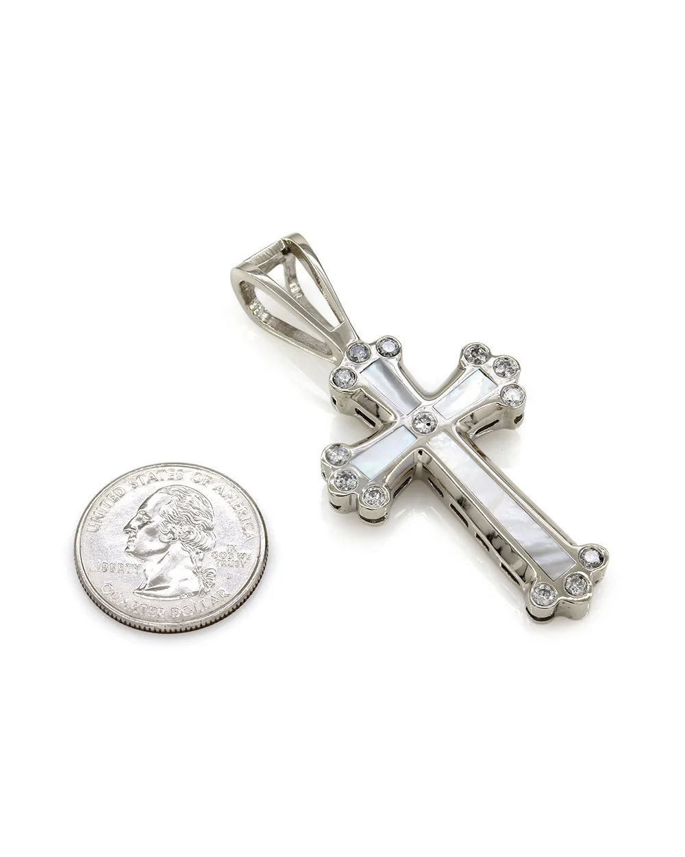 Mother-of-Pearl Inlaid Diamond Cross in Gold - Image 3