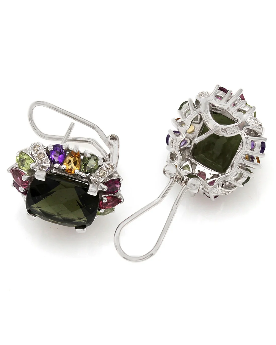 Multi Color Gemstone Earrings in White Gold - Image 2