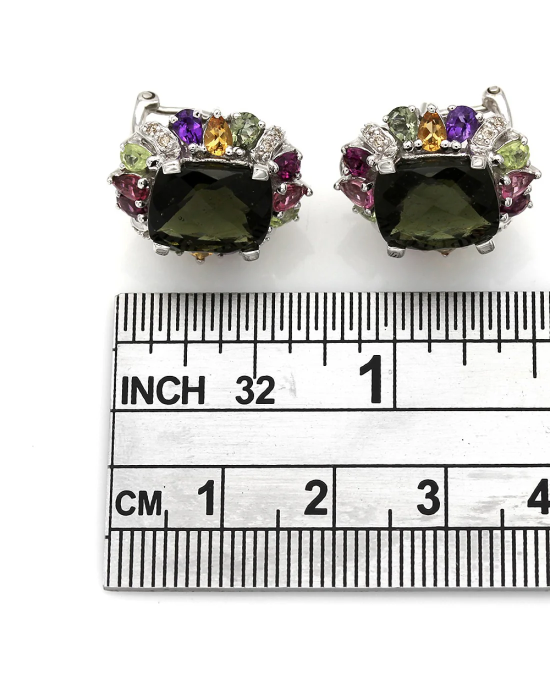 Multi Color Gemstone Earrings in White Gold - Image 3