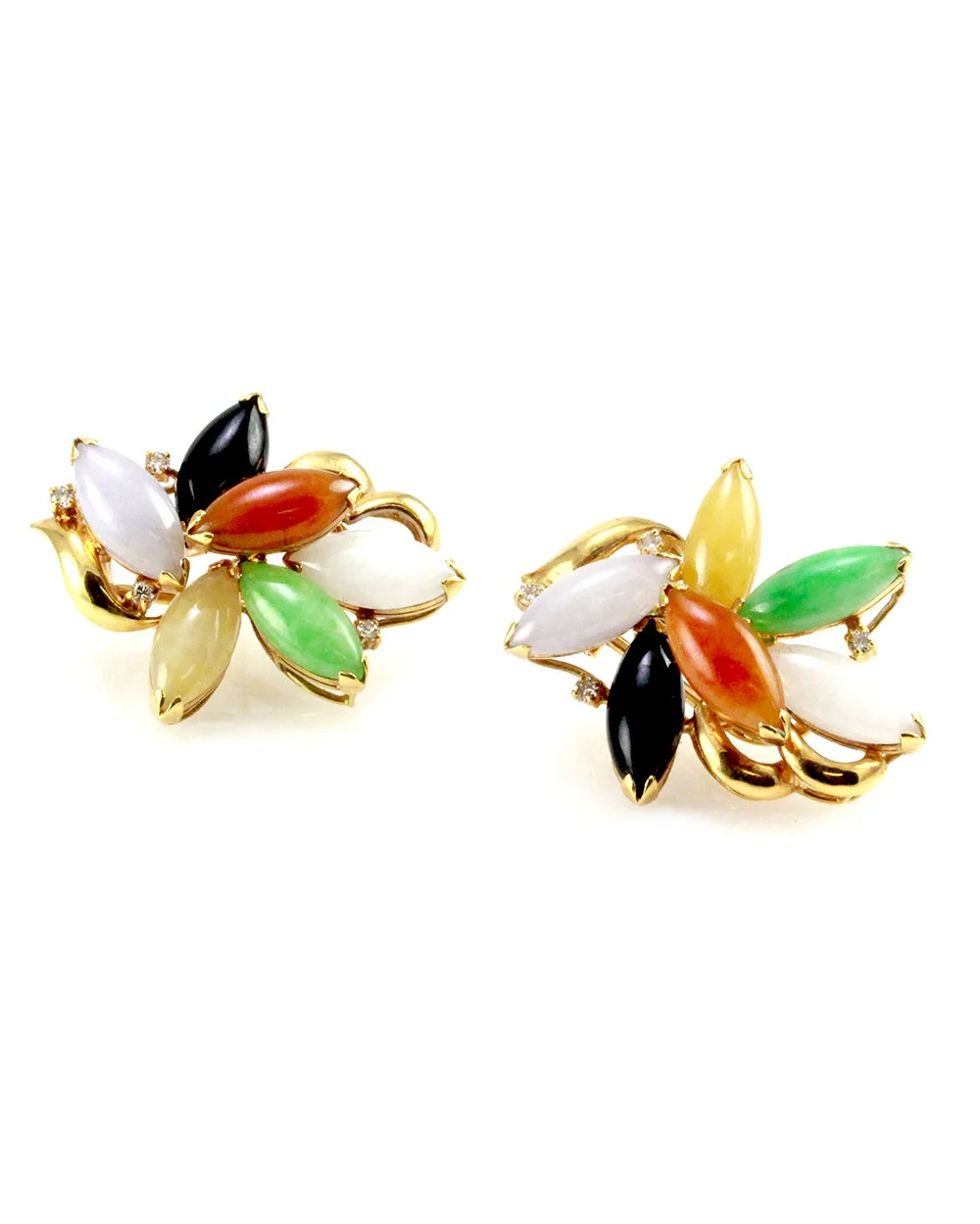 Multi-Color Jade Cabochon and Diamond Earrings in Gold - Image 2