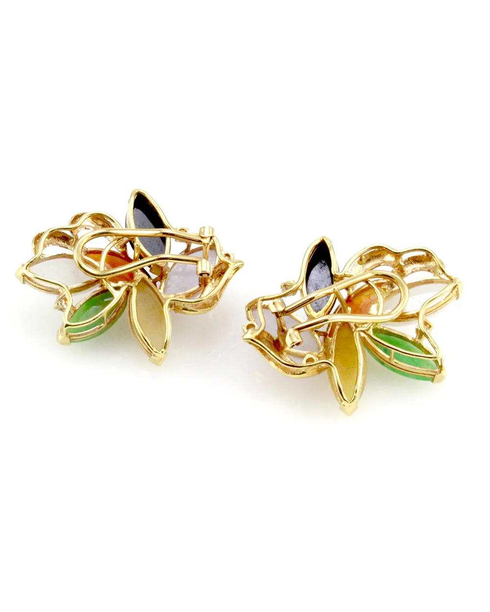 Multi-Color Jade Cabochon and Diamond Earrings in Gold - Image 3