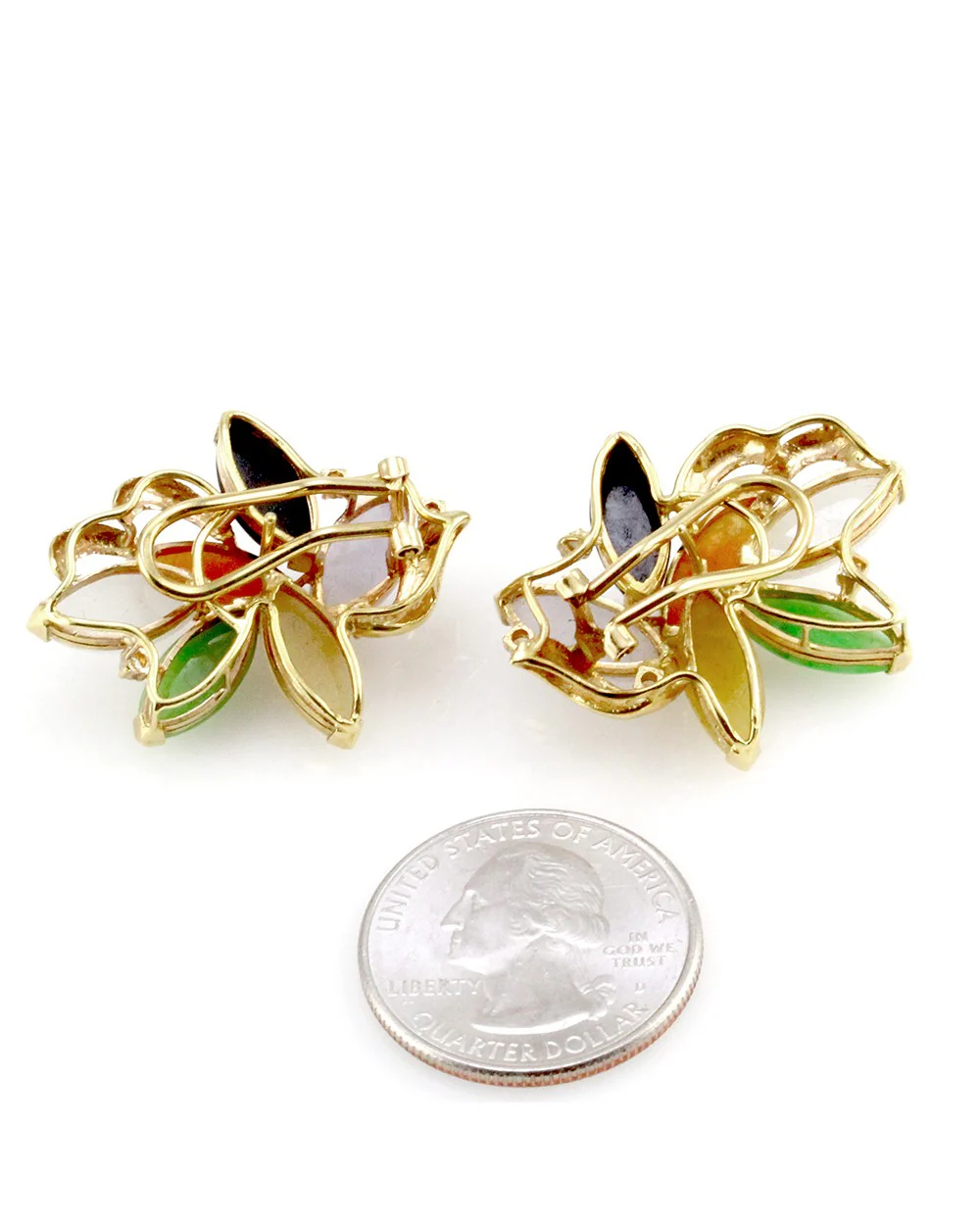 Multi-Color Jade Cabochon and Diamond Earrings in Gold - Image 4
