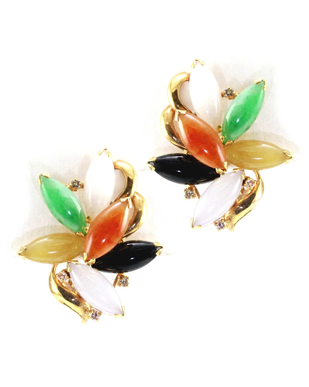 Multi-Color Jade Cabochon and Diamond Earrings in Gold - Image 5
