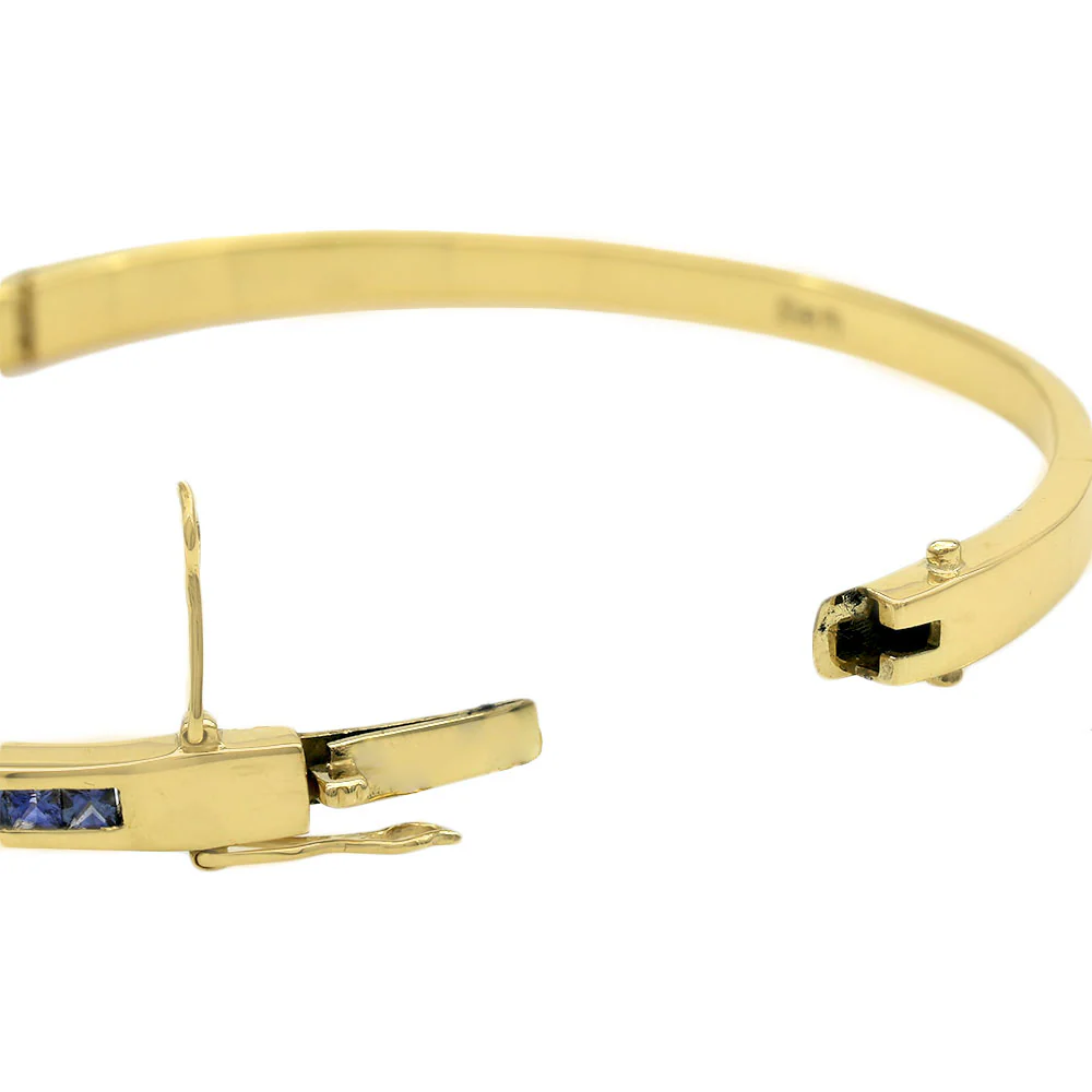 18K Yellow Gold Multi-Color Princess Cut Sapphire Bangle Bracelet - Image 2