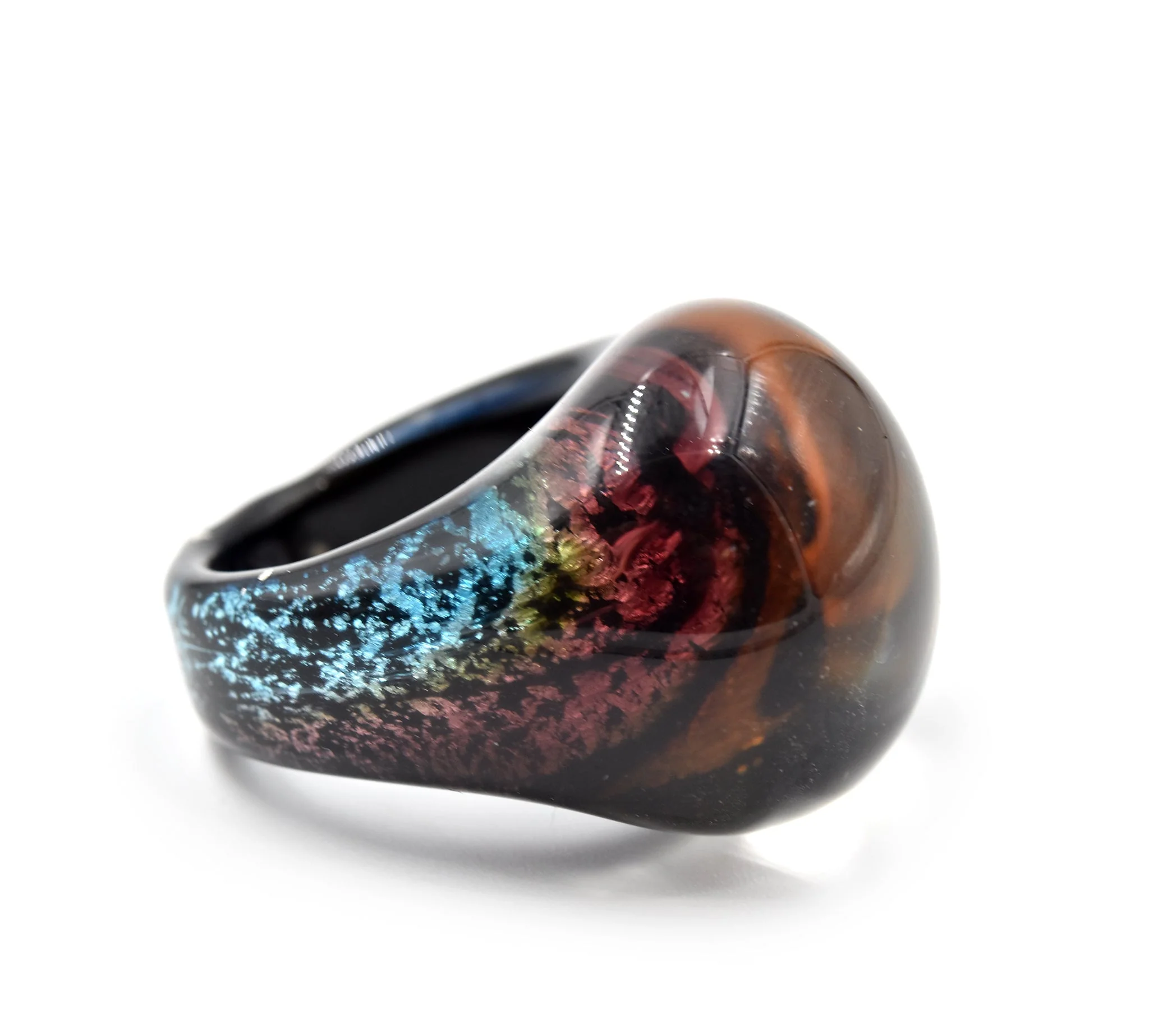 Multi-Color Purple-Orange Glass Fashion Dome Ring - Image 2