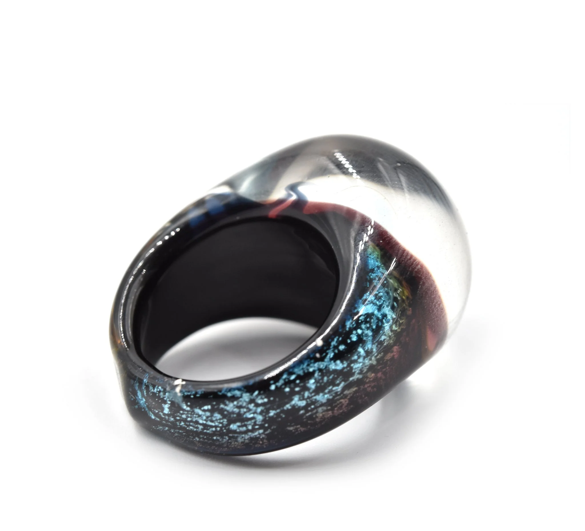 Multi-Color Purple-Orange Glass Fashion Dome Ring - Image 3