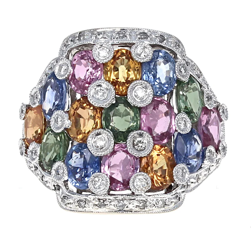 Multi Color Sapphire and Diamond Fashion Ring - Image 2