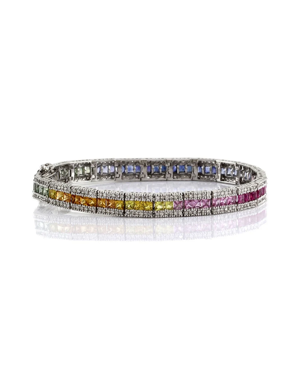 Multi-Color Sapphire and Diamond Line Bracelet in Gold - Image 2