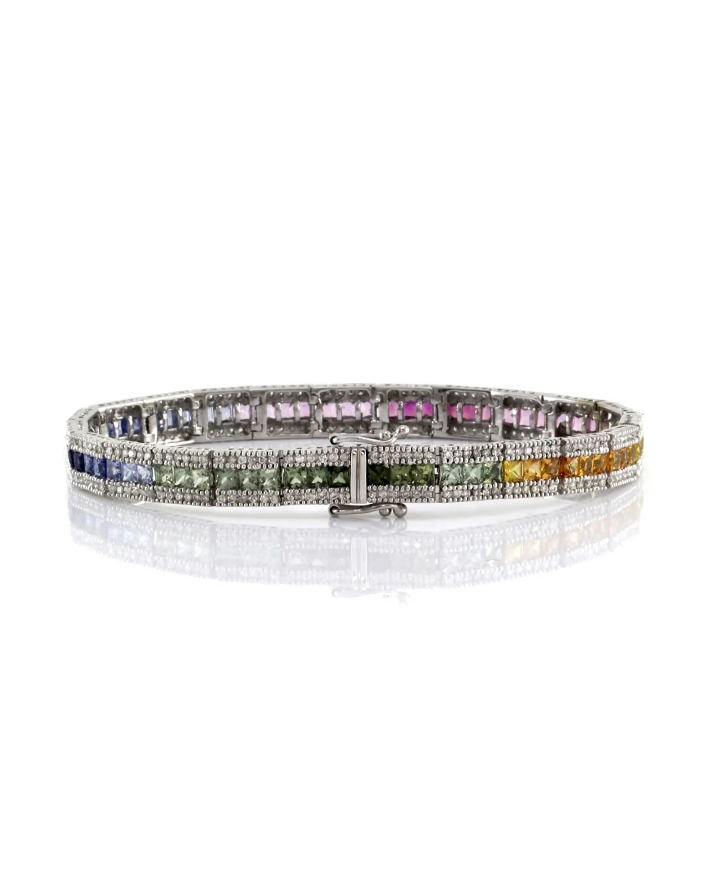 Multi-Color Sapphire and Diamond Line Bracelet in Gold - Image 3