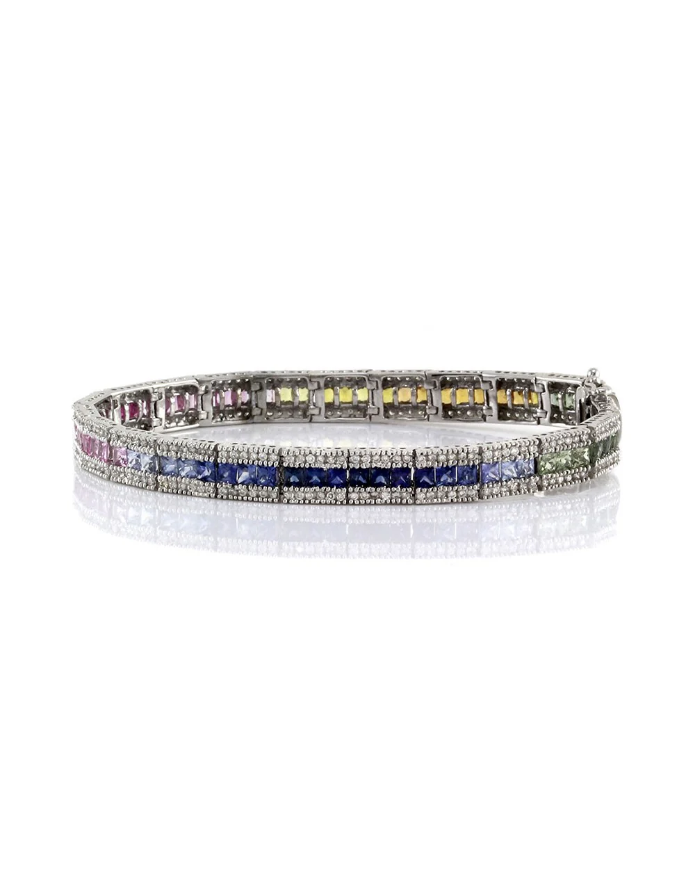 Multi-Color Sapphire and Diamond Line Bracelet in Gold - Image 4