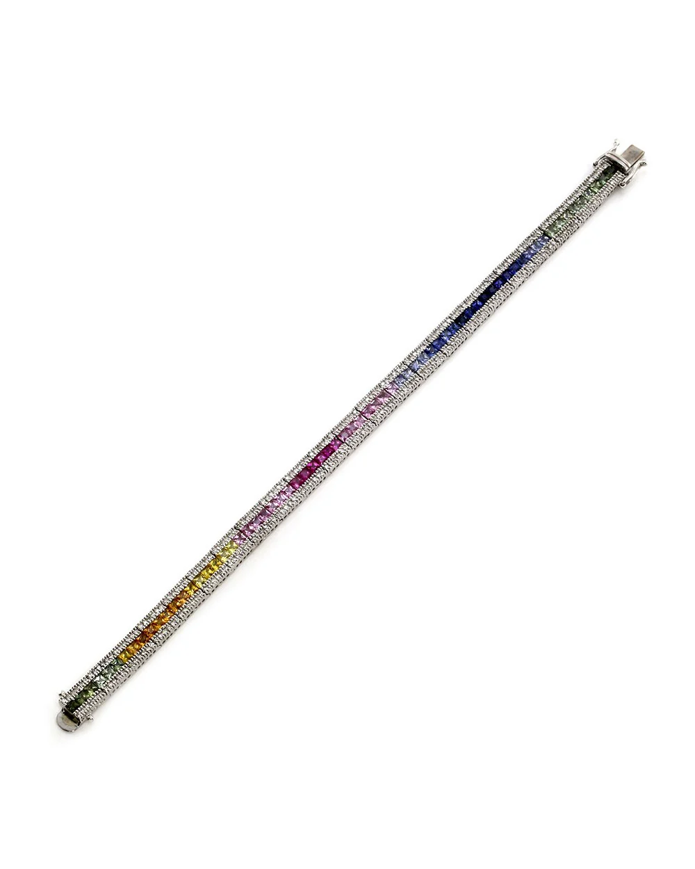 Multi-Color Sapphire and Diamond Line Bracelet in Gold - Image 5