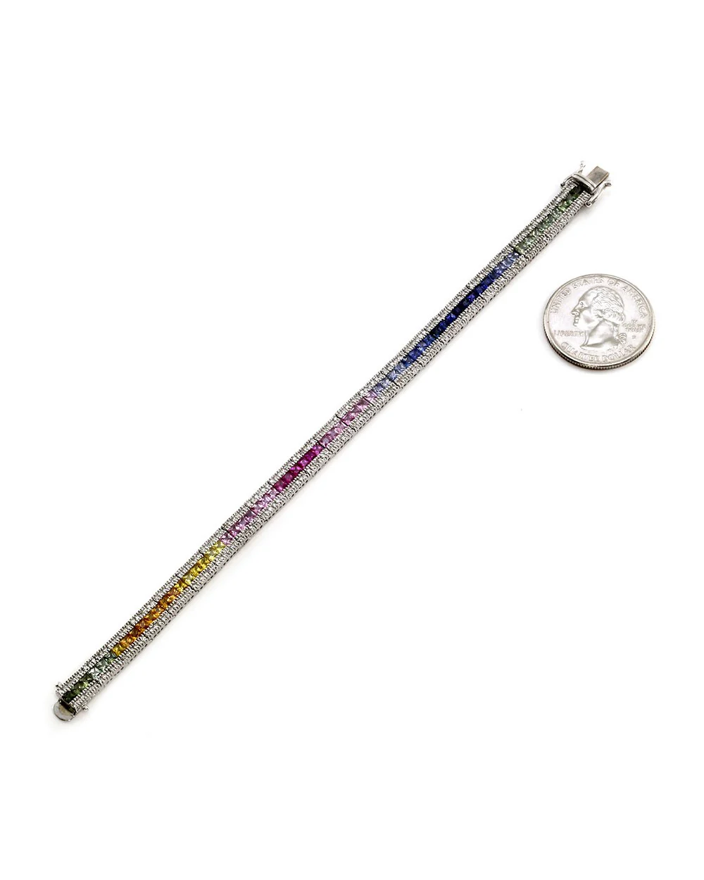 Multi-Color Sapphire and Diamond Line Bracelet in Gold - Image 6