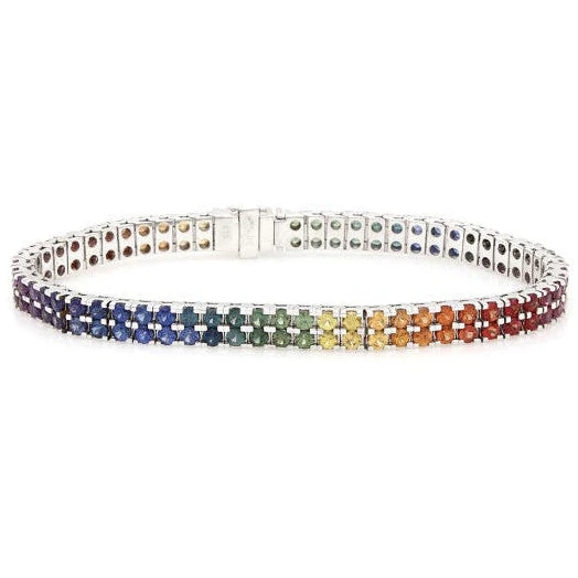 18K White Gold Multi-Color Sapphire Bracelet - Image 2
