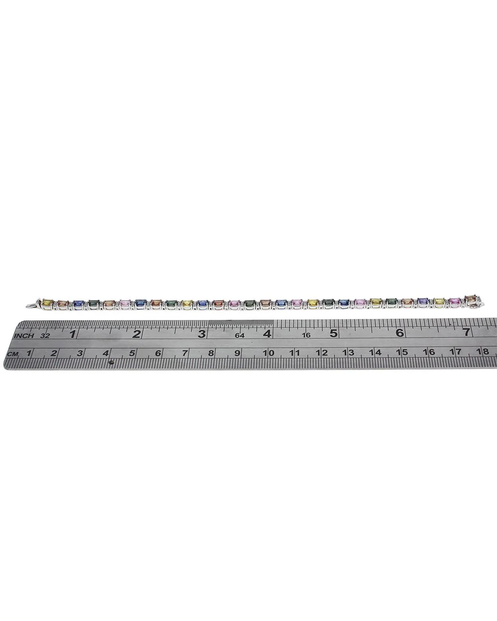 Multi Color Sapphire, Topaz and Diamond Inline Bracelet - Image 3