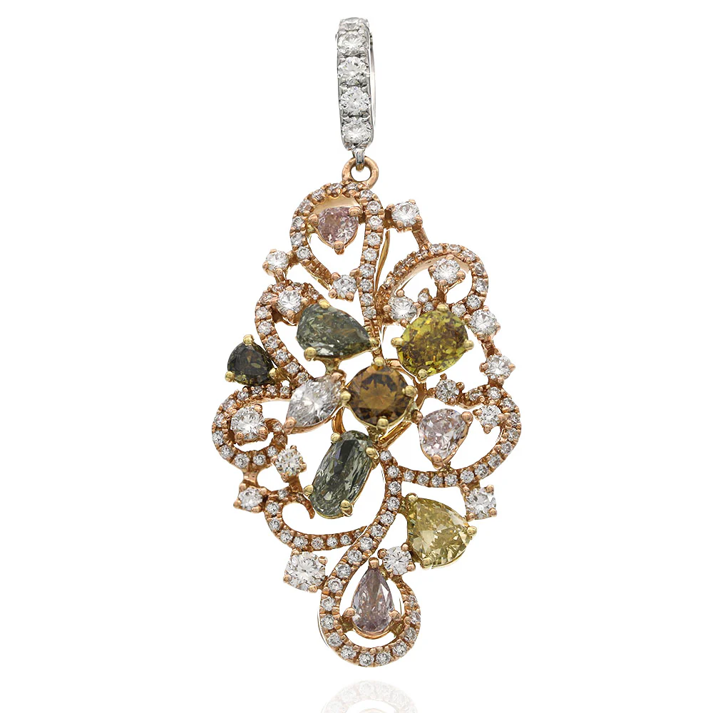 Multi Fancy Colored Diamond Pendnat in 18KW/R