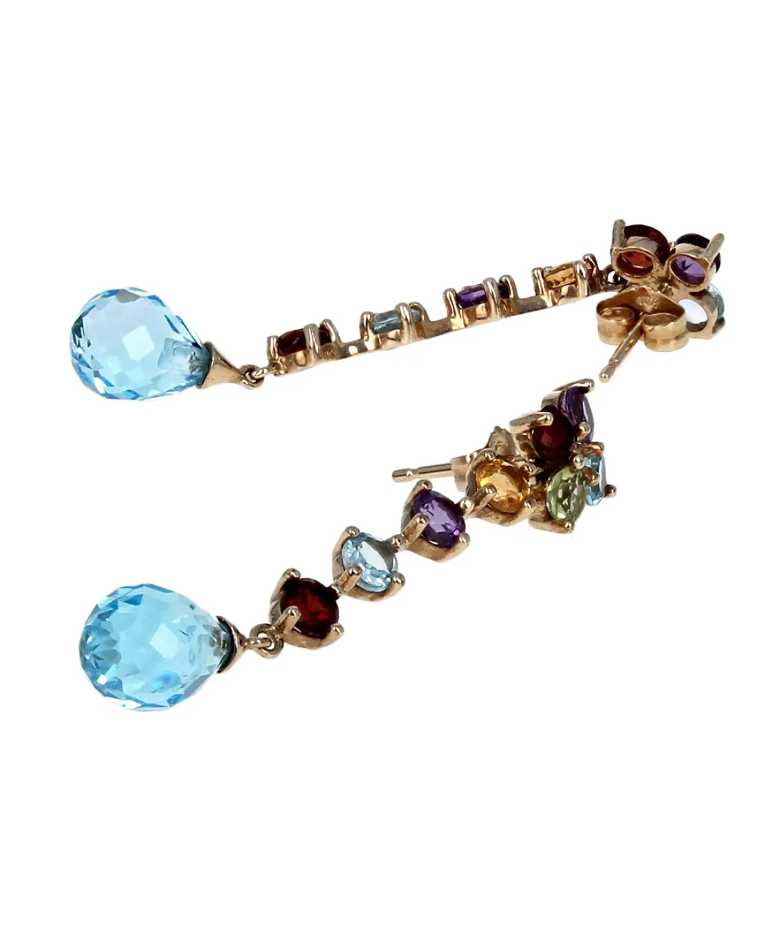 Multi-Gem Flower Dangle Earrings in Yellow Gold - Image 2