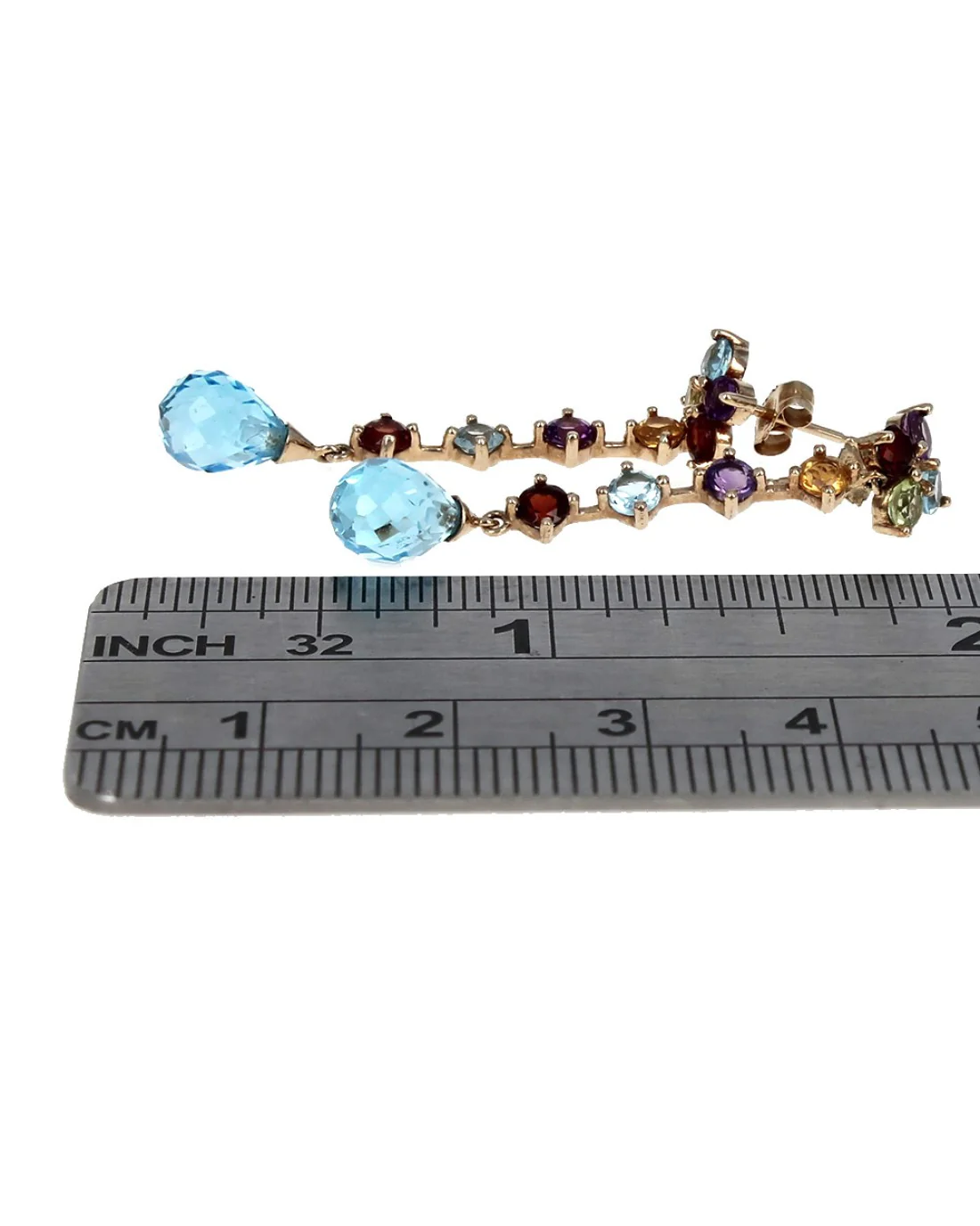 Multi-Gem Flower Dangle Earrings in Yellow Gold - Image 3