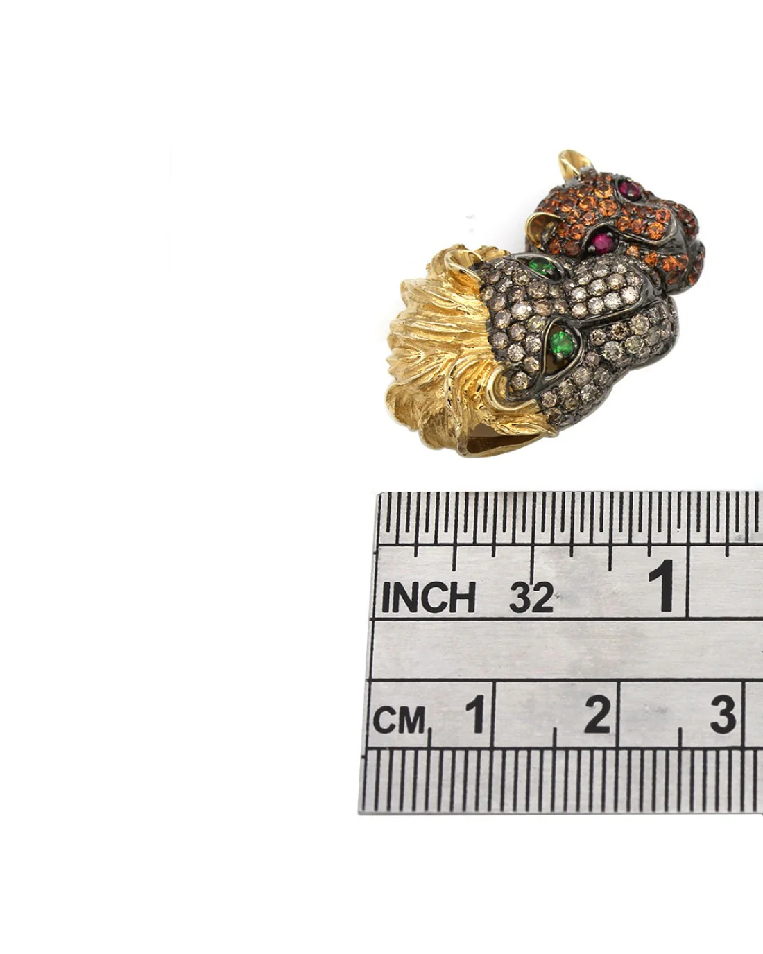 Multi Gemstone Lion Heads Pendant - Image 3