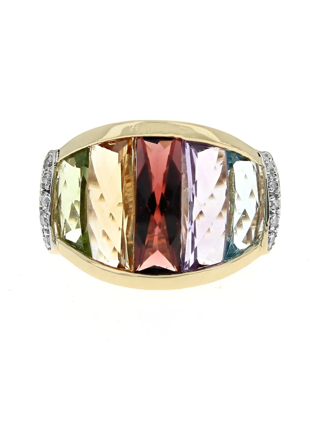 Multi Gemstone Tapered Ring in Yellow Gold - Image 2