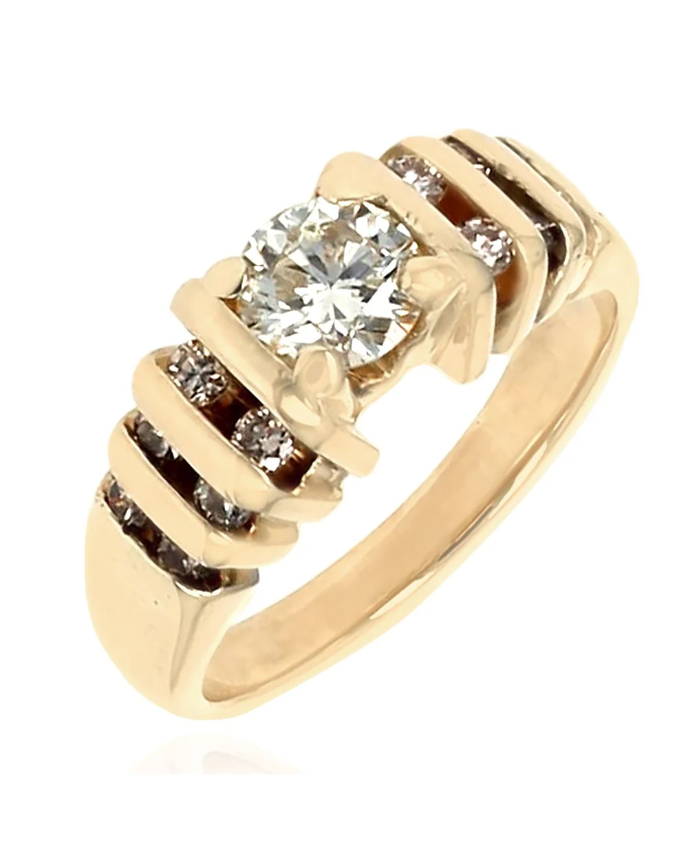 Multi Row Diamond Engagement Ring in Yellow Gold