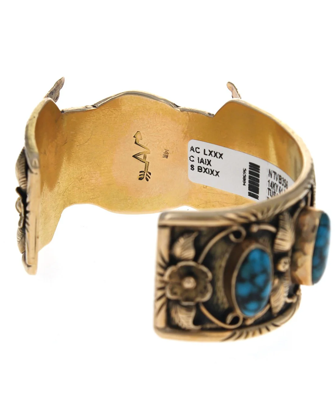 Navajo 14K Yellow Gold & Turquoise Watch Bracelet - Image 3