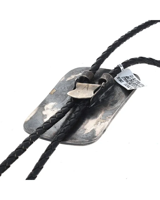 Navajo Annie Chapo Sterling Silver Turquoise & Coral Chip Inlay Bolo Tie - Image 2