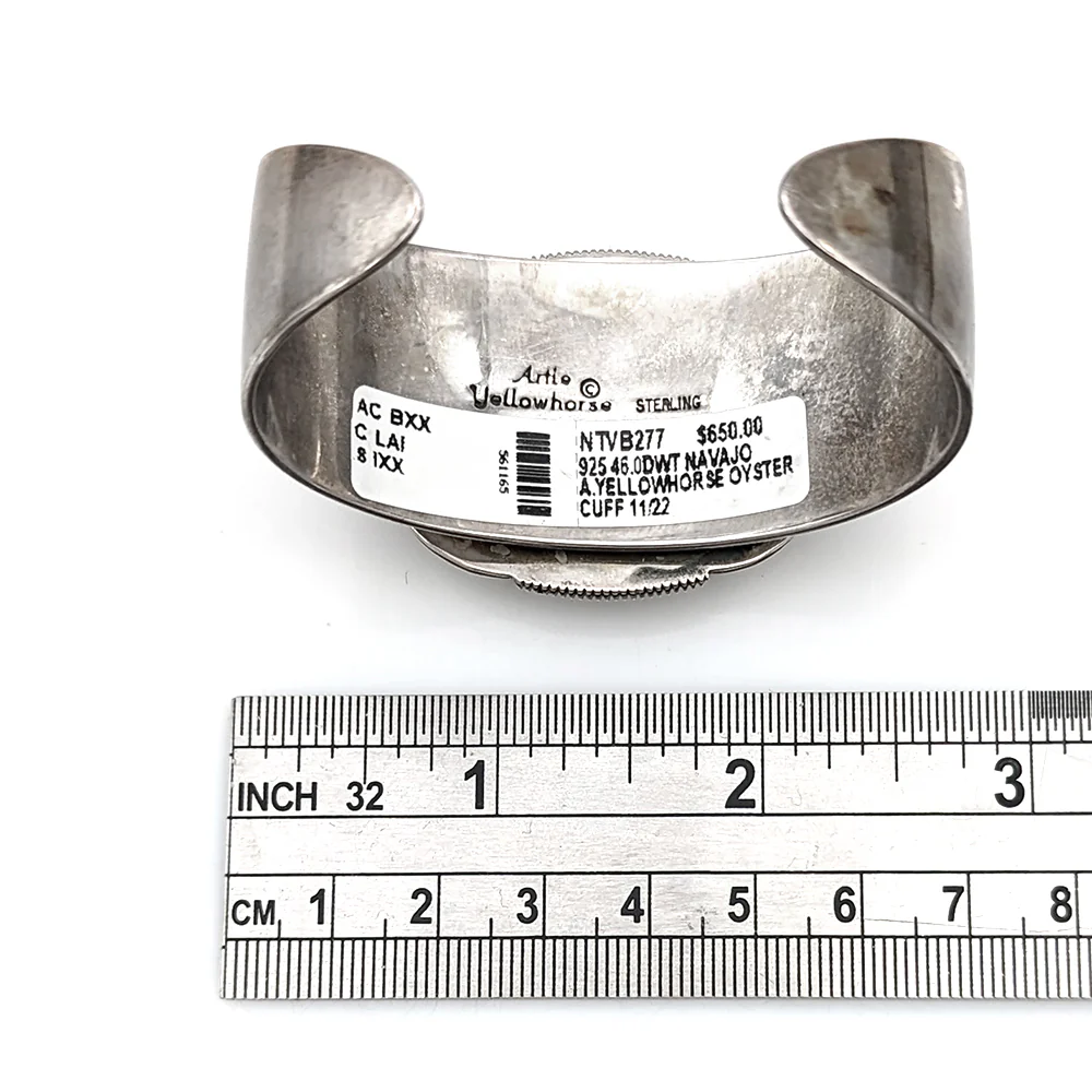 Navajo Artie Yellowhorse Sterling Silver Oyster Shell Cuff Bracelet - Image 4