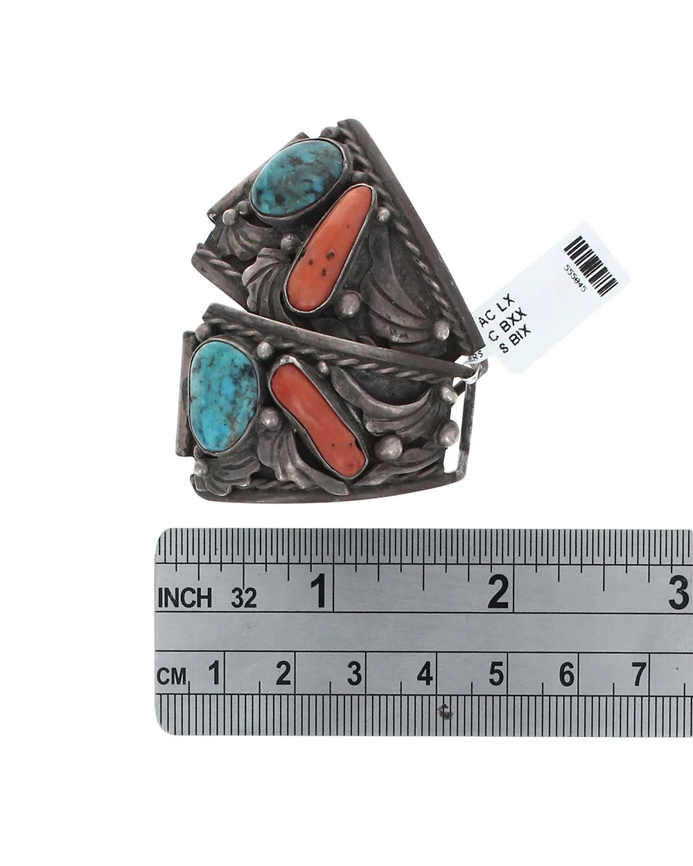 Navajo Billie Eagle Sterling Silver Turquoise & Coral Watch Bands - Image 3