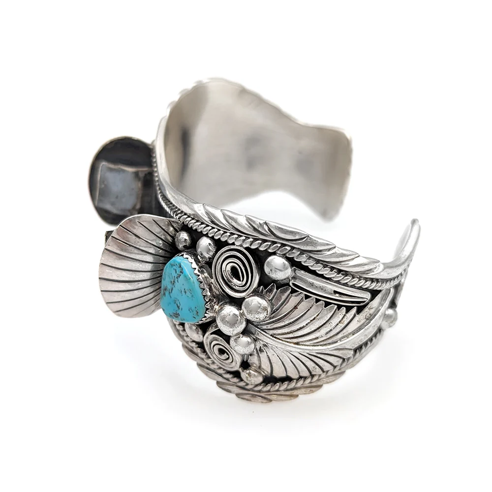 Navajo Charlene & Robert Little Sterling Silver Turquoise Watch Cuff Bracelet - Image 2
