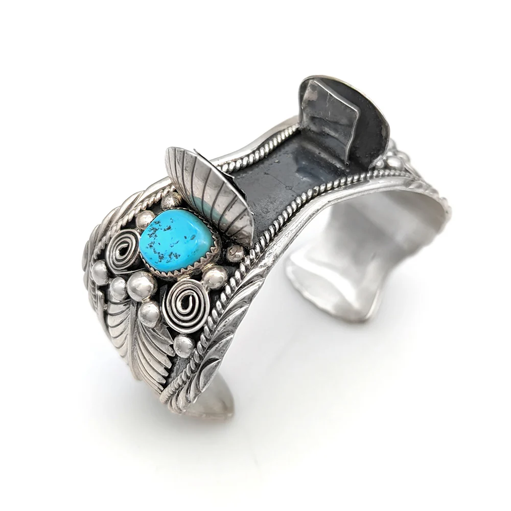 Navajo Charlene & Robert Little Sterling Silver Turquoise Watch Cuff Bracelet - Image 3