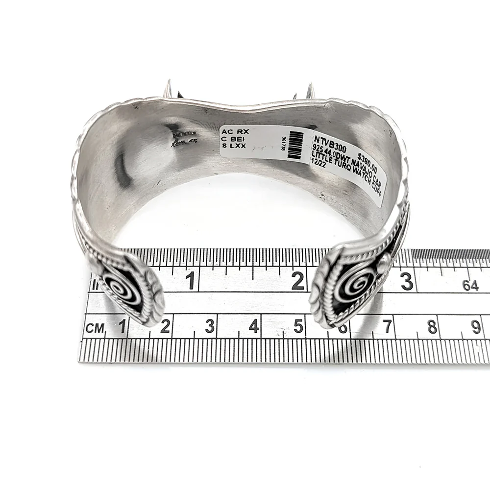 Navajo Charlene & Robert Little Sterling Silver Turquoise Watch Cuff Bracelet - Image 4