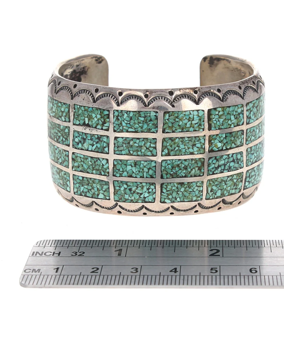 Navajo Delvin Nelson Sterling Silver Turquoise Chip Inlay Cuff Bracelet - Image 3