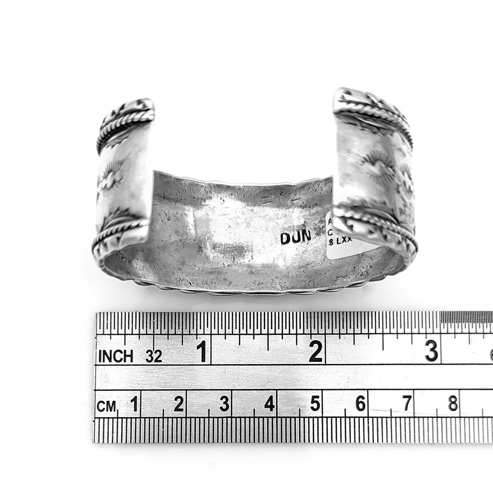Navajo Delvin Nelson Sterling Silver Turquoise Coral Black Jet Chip Inlay Bracelet - Image 4