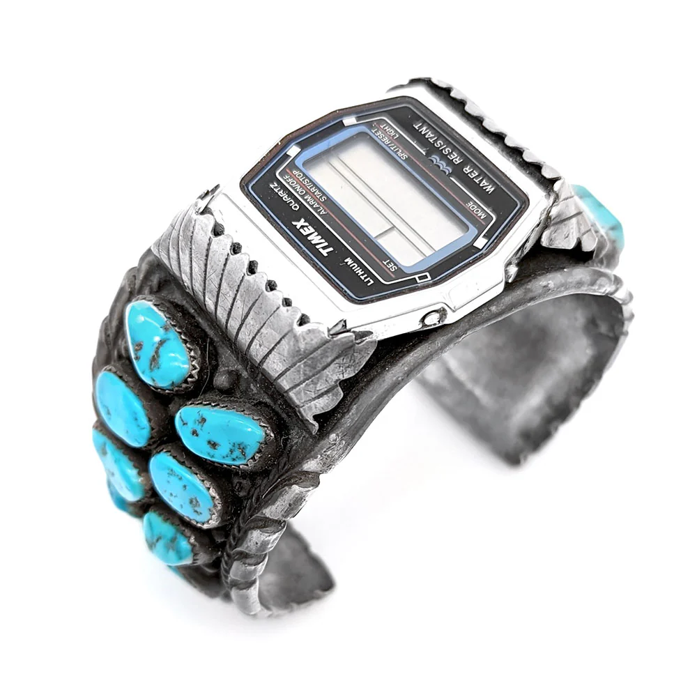 Navajo E. Spencer Sterling Silver & Turquoise Watch Cuff Bracelet - Image 2
