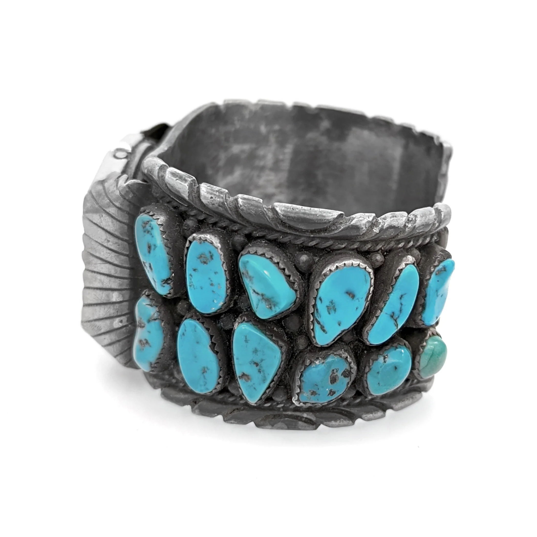 Navajo E. Spencer Sterling Silver & Turquoise Watch Cuff Bracelet - Image 3