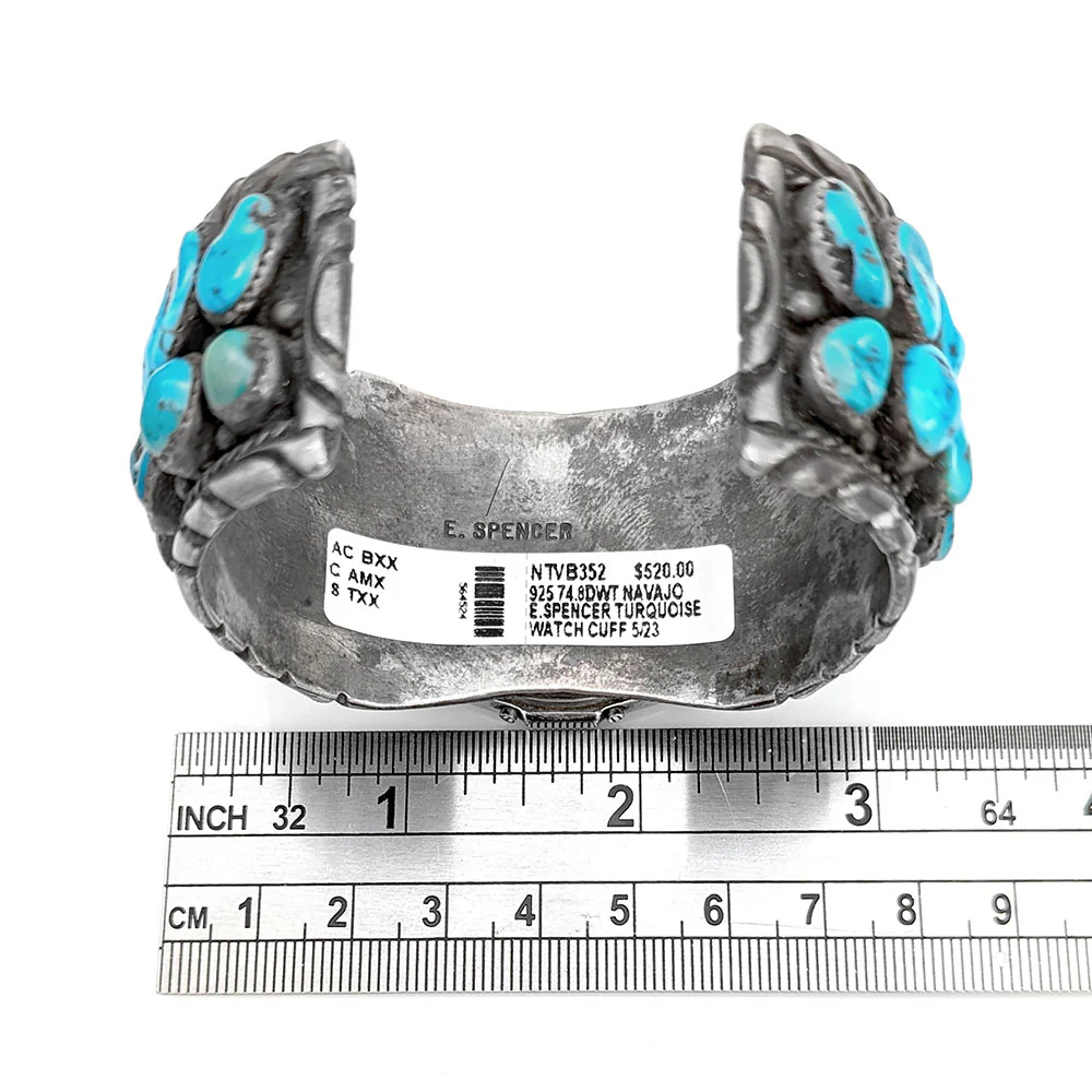 Navajo E. Spencer Sterling Silver & Turquoise Watch Cuff Bracelet - Image 5