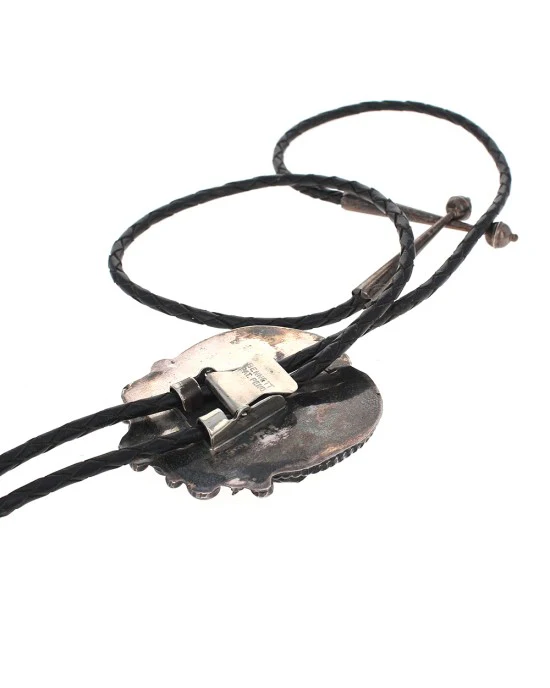 Navajo Fannie Platero Sterling Silver Turquoise Coral & Claws Bolo Tie - Image 2
