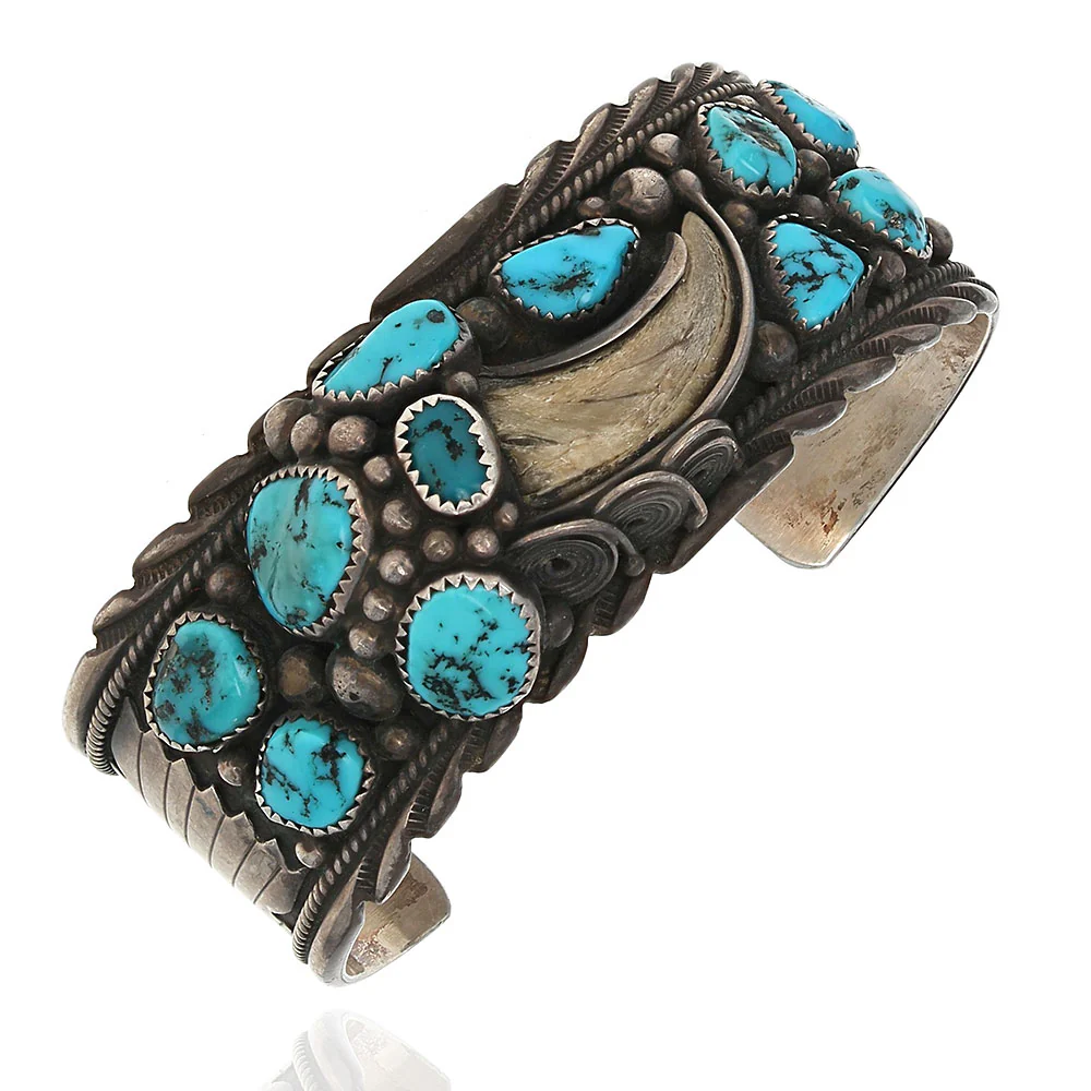 Navajo James Shay Sterling Silver Turquoise & Claw Cuff Bracelet