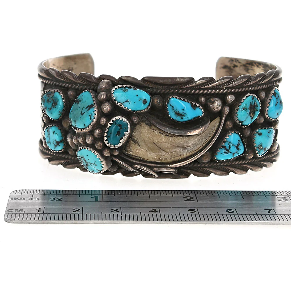 Navajo James Shay Sterling Silver Turquoise & Claw Cuff Bracelet - Image 3