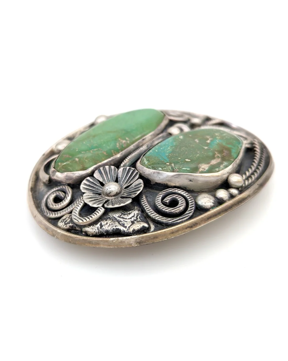 Navajo Jimmy Victor Begay Sterling Silver & Turquoise Buckle - Image 3