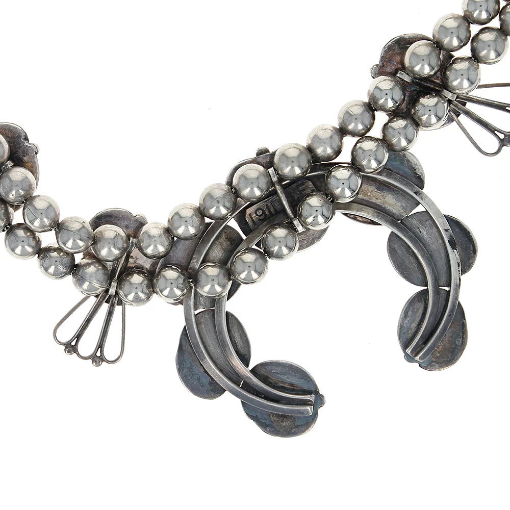 Navajo Johnnie Frank Sterling Silver & Turquoise Squash Blossom Necklace - Image 2