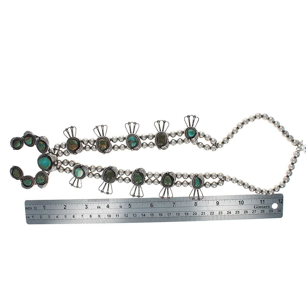 Navajo Johnnie Frank Sterling Silver & Turquoise Squash Blossom Necklace - Image 3