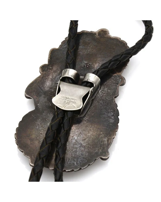 Navajo Juan Pedro Gardia Sterling Silver & Fossilized Nautilus Shell Bolo Tie - Image 2
