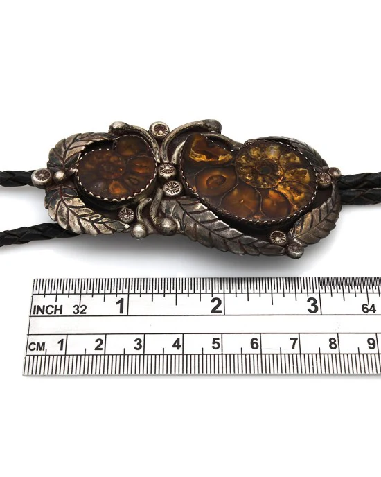 Navajo Juan Pedro Gardia Sterling Silver & Fossilized Nautilus Shell Bolo Tie - Image 3