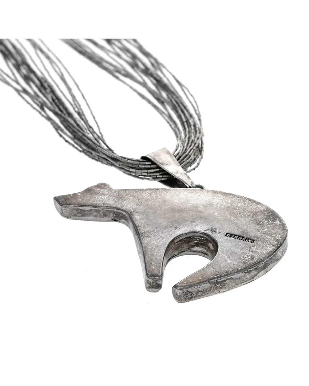 Navajo Liquid Sterling Silver Necklace & Bear Pendant - Image 2