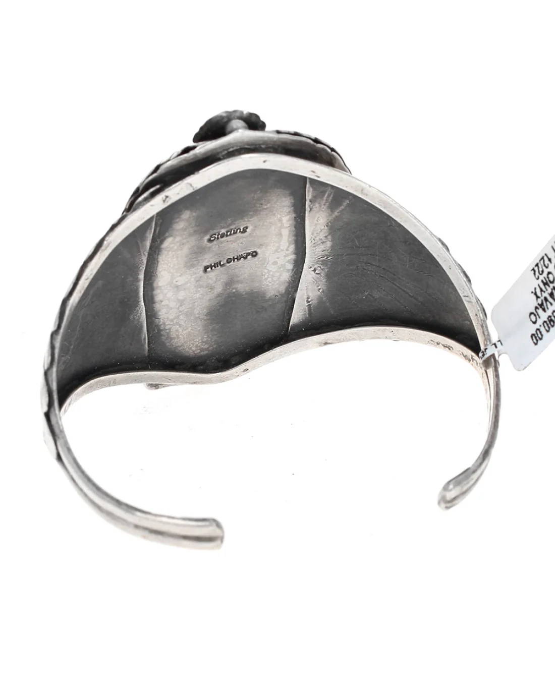 Navajo Phil Chapo Sterling Silver Onyx Cuff Bracelet - Image 2